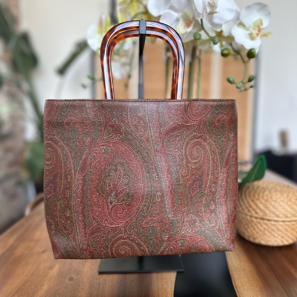 Vintage Etro Tote w/Attached Pouch in Classic Paisley Design EXCELLENT Condition - Picture 3 of 12